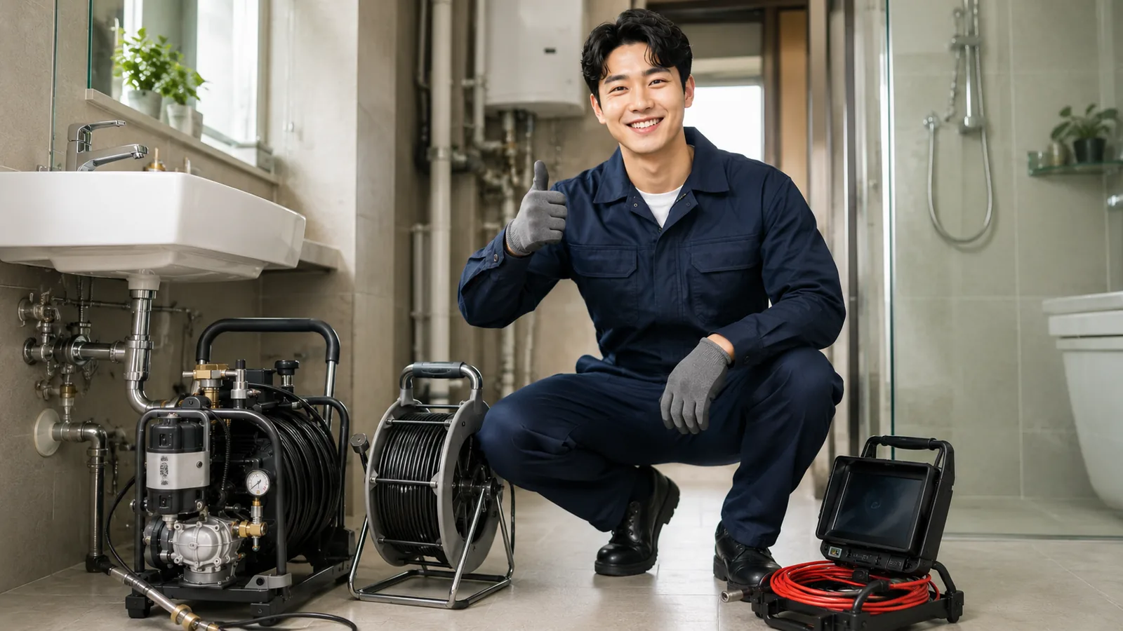 서울 동남권 변기막힘 작업복 기술자와 변기내시경·전동스프링 전문 장비